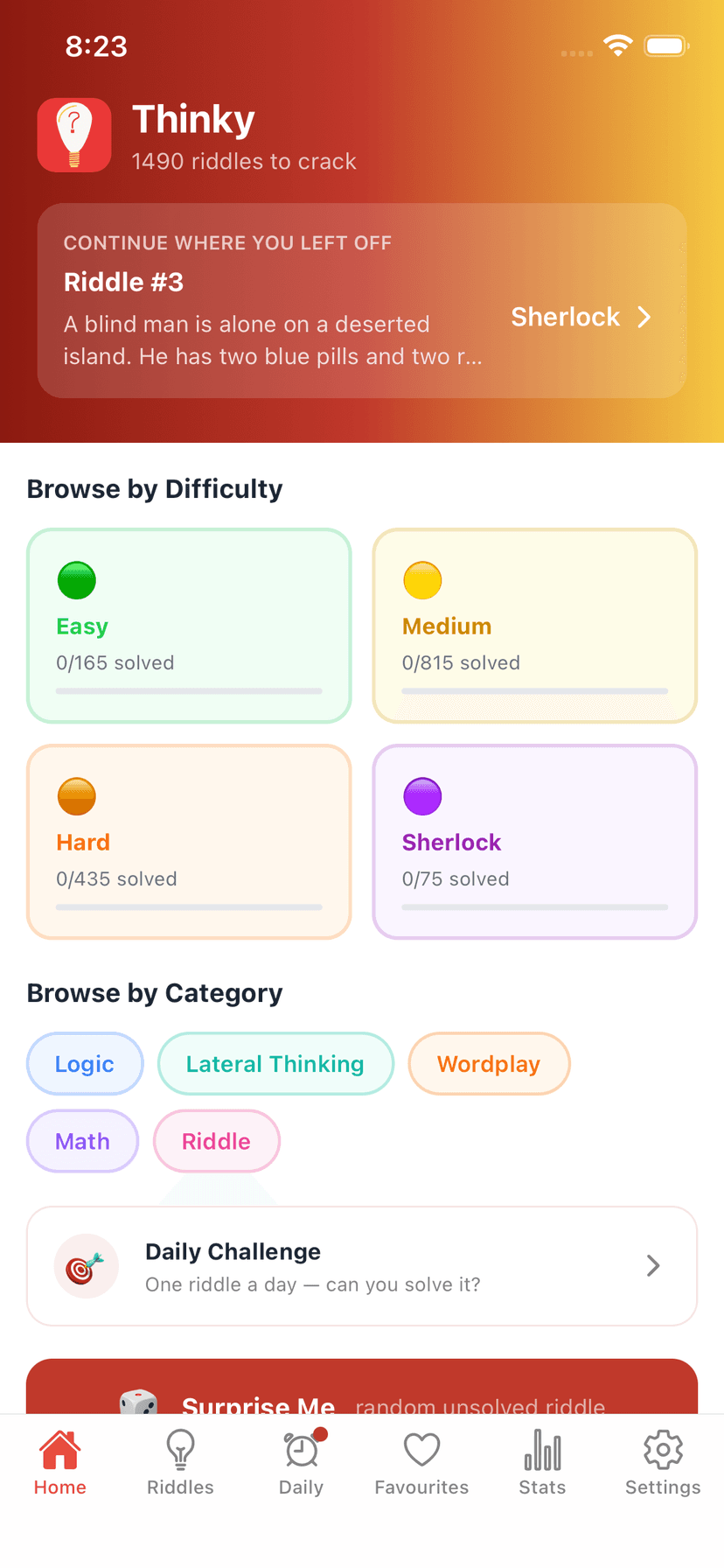 Thinky home screen